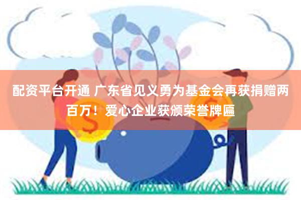 配资平台开通 广东省见义勇为基金会再获捐赠两百万！爱心企业获颁荣誉牌匾