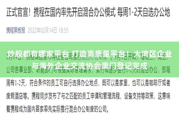 炒股都有哪家平台 打造高质量平台！大湾区企业与海外企业交流协会澳门登记完成